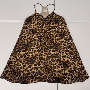 Peace Love Cake Leopard Print Racerback Mini Dress Brown Tan Medium k3‎
